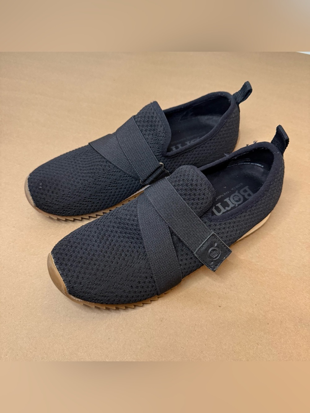 Born Black Knit Slip-On Athletic Sneakers with Tan Outsole